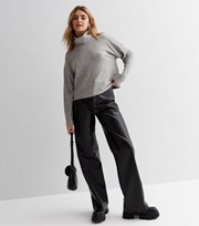 New Look Grey Ribbed Fine Knit Roll Neck Boxy Jumper